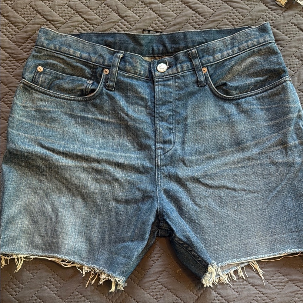 Helmut Lang Denim Blue Women's Jean Shorts Size 27 Raw Hem Designer